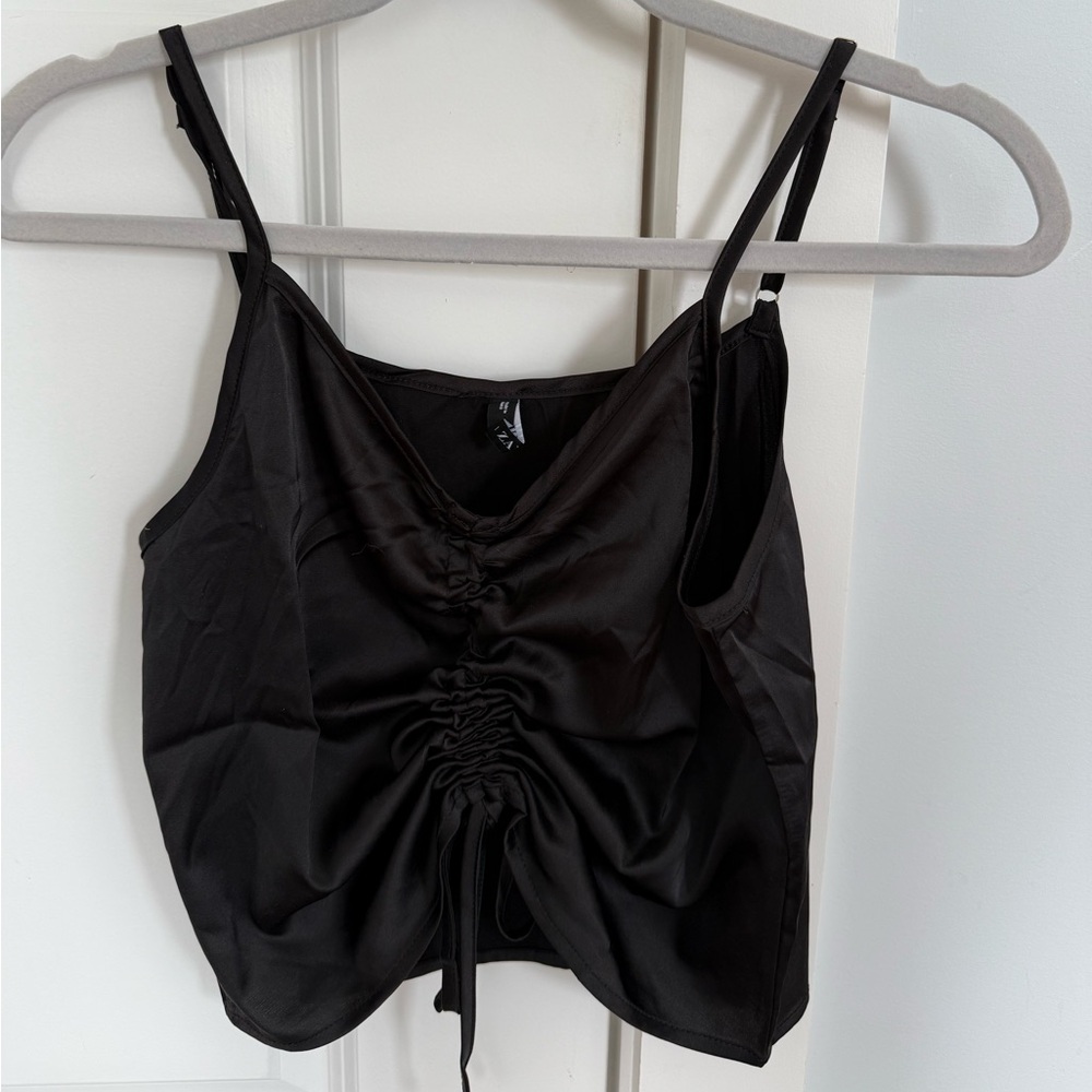 Black Ruched Front Crop Tank
